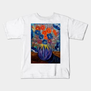 Bright and colorful abstract flowers in a window painting Kids T-Shirt